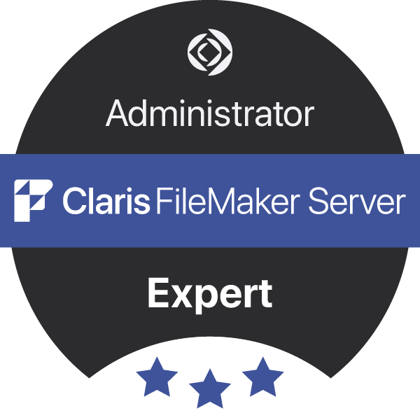 RGC Data image of being certified with Claris FileMaker Server at the expert level